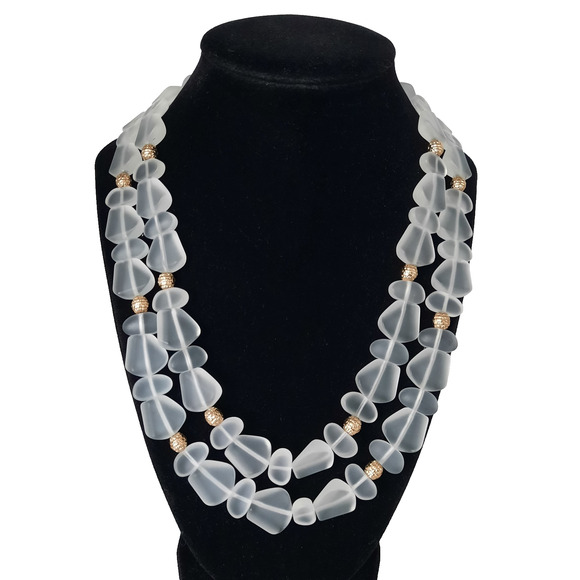 Talbots White Frosted Sea Glass Double Strand Necklace Signed With Tag 18.5" - Picture 1 of 6